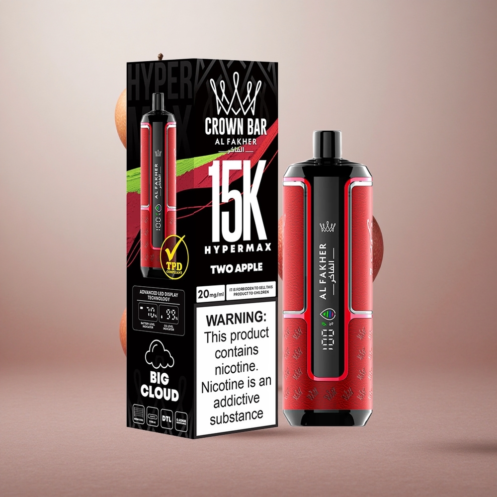Al Fakher Crown Bar 15K Hypermax Dve Jabolki Enkratna E-cigareta 22ml