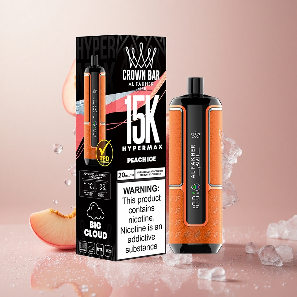 Al Fakher Crown Bar 15K Hypermax Enkratna E-Cigareta 22ml Breskova Ledena