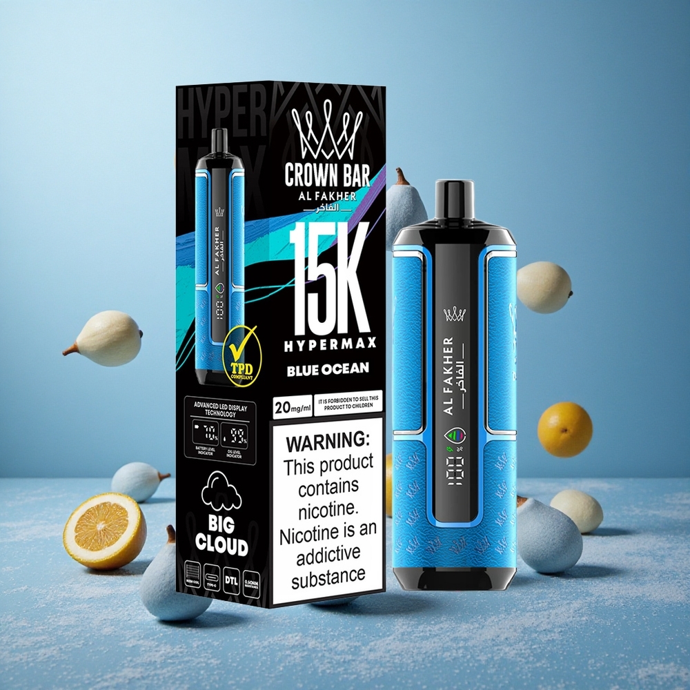 Al Fakher Crown Bar 15K Hypermax Enkratna E-cigareta 22ml Modra Oceán