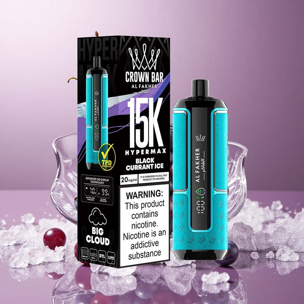 Al Fakher Crown Bar 15K Hypermax Enkratna E-cigareta 22ml Črni Ribez Led