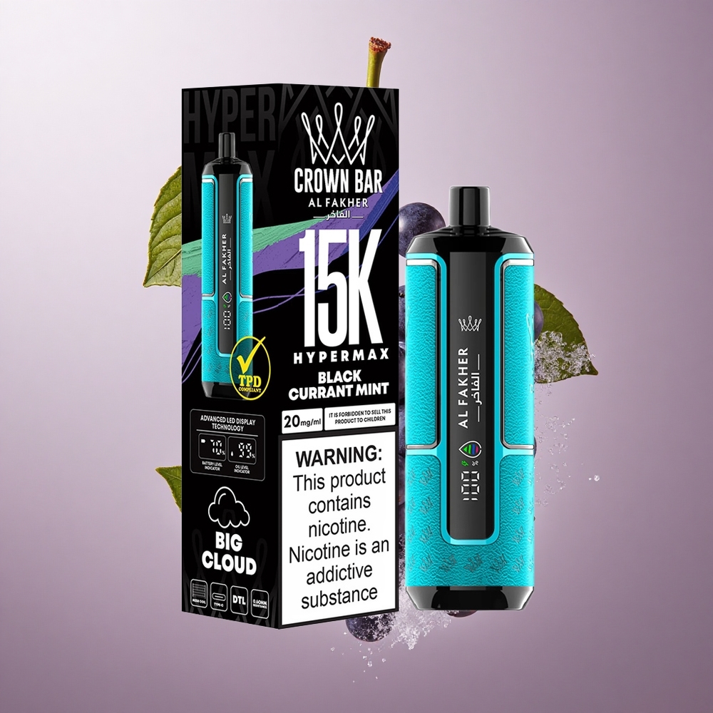 Al Fakher Crown Bar 15K Hypermax Enkratna E-cigareta 22ml Črni Ribez Meta