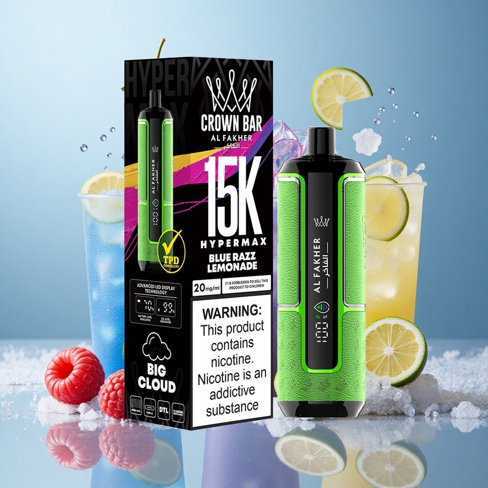 Al Fakher Crown Bar 15K Hypermax Enkratna Vape Naprava Modra Malina Limonada 22ml