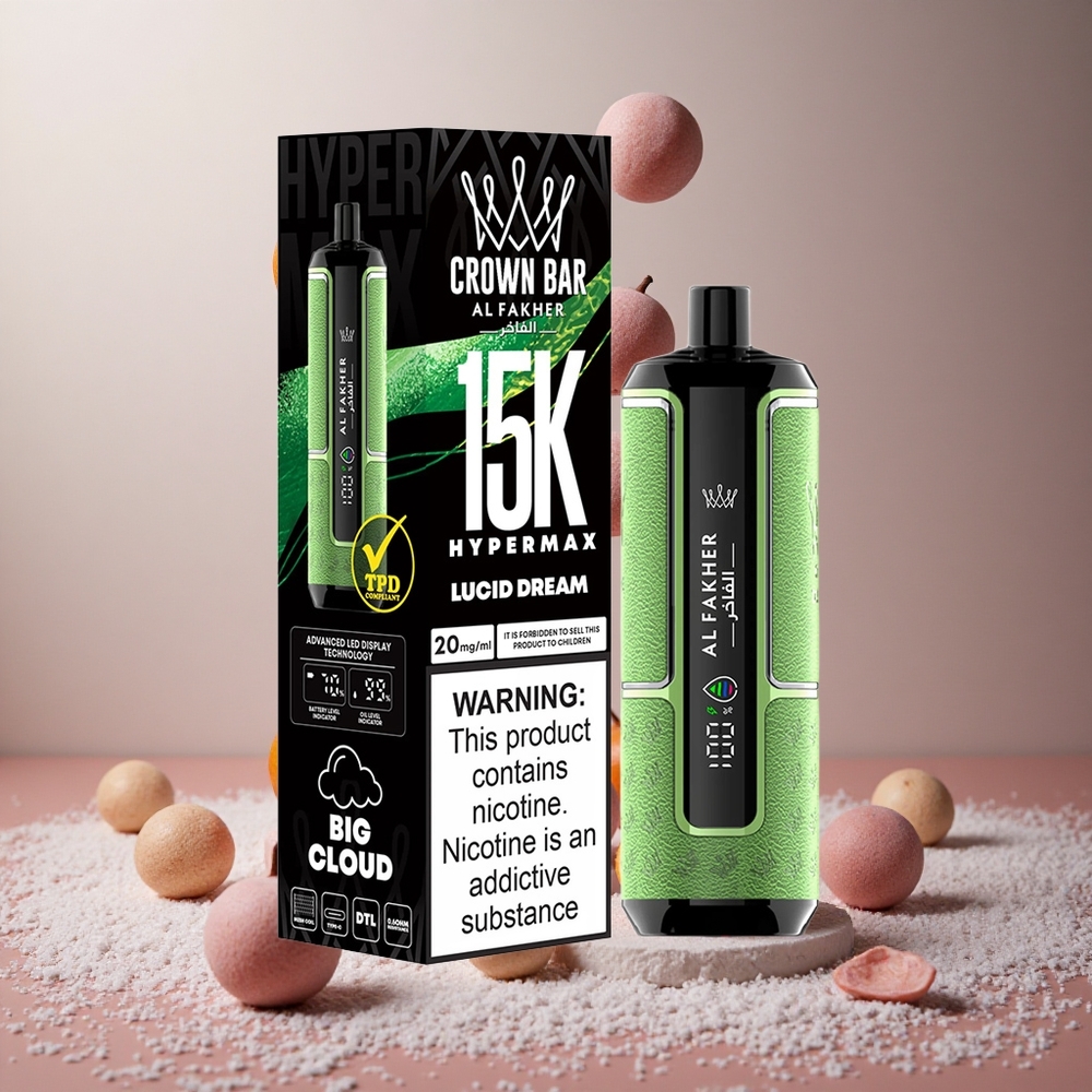 Al Fakher Crown Bar 15K Hypermax Enkratni Vape Kit 22ml Lucid Sanje