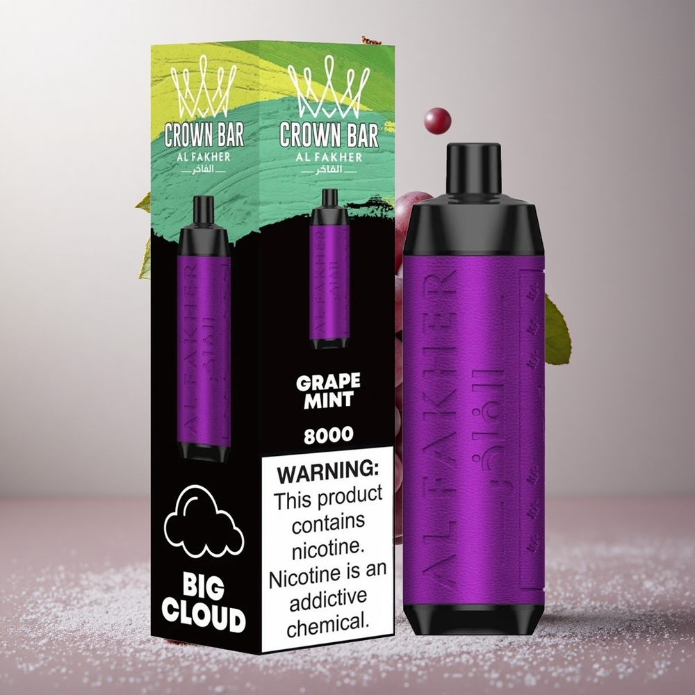 Al Fakher Crown Bar 8000 Kristal Enkratna Vape Grozdje Meta 18ml 5mg Nikotin