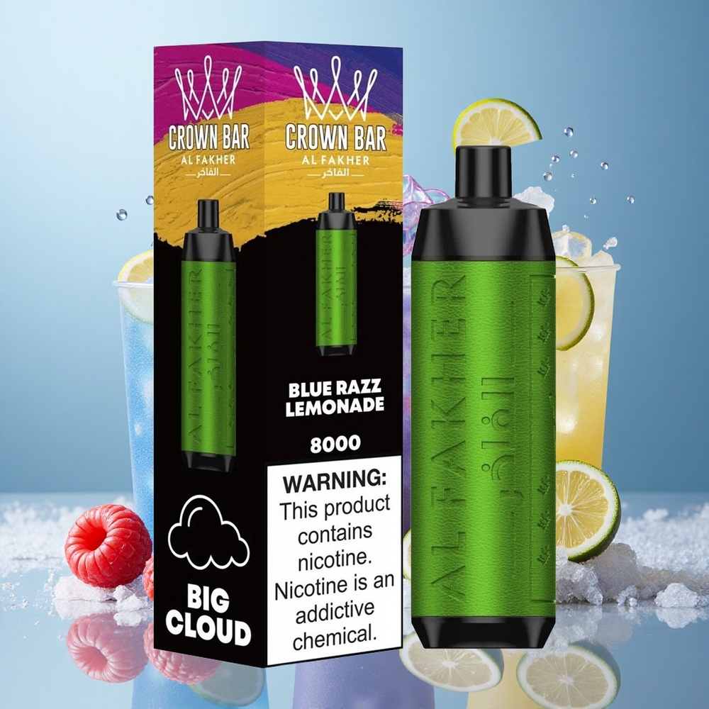 Al Fakher Crown Bar 8000 Kristal Enkratna Vape Modra Malina Limonada 18ml 5mg Nikotin