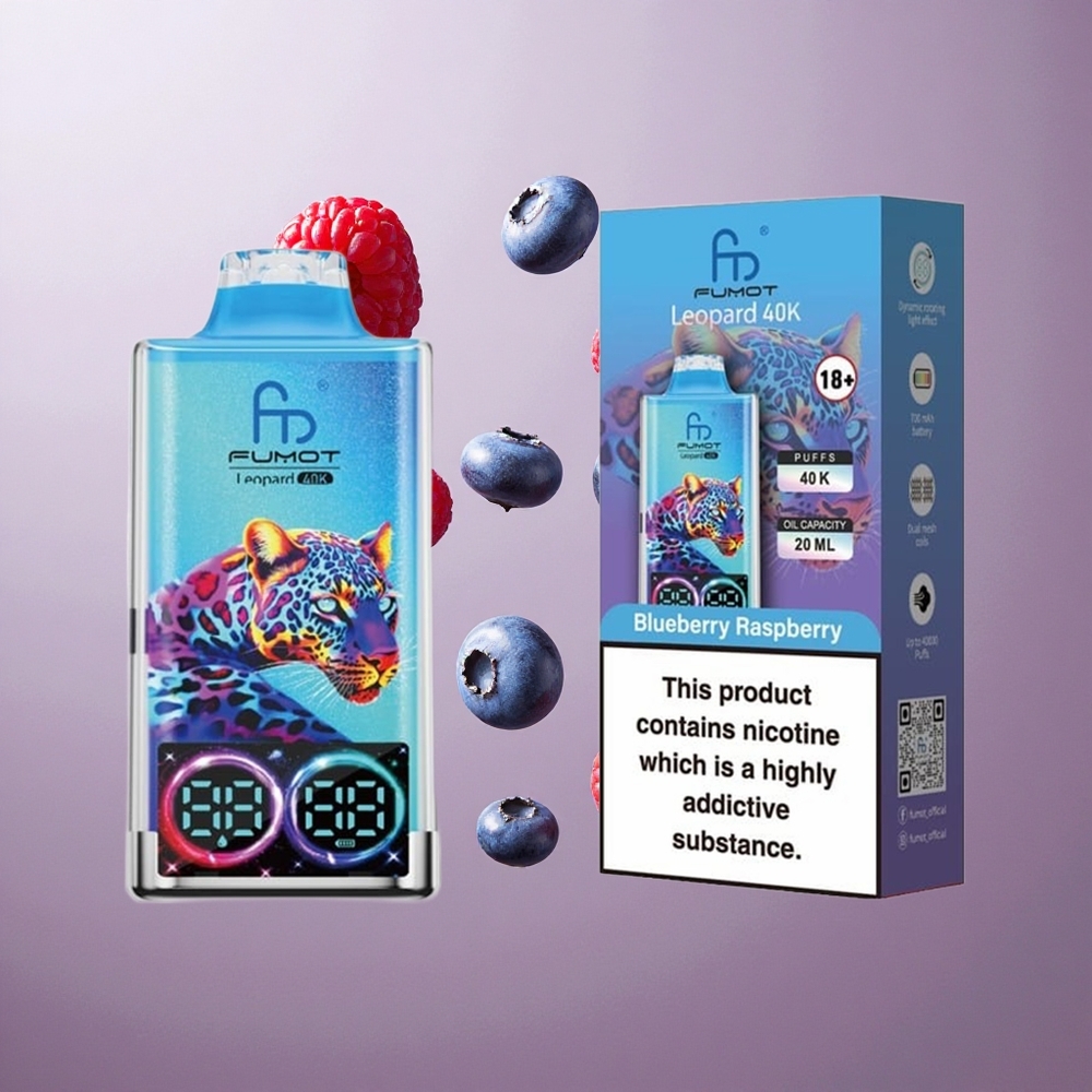 Fumot Leopard 40K Ponovno Polnjenje Za enkratno uporabo Vape Borovnica Malina 700mAh Dual Mesh