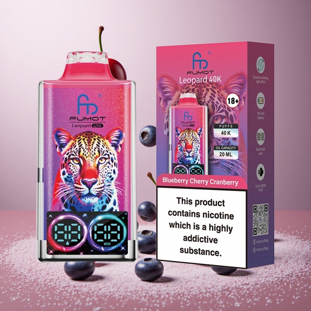 Fumot Leopard 40K Puffs Enkratna Vape Borovnica Češnja Brusnica 700mAh Dual Mesh