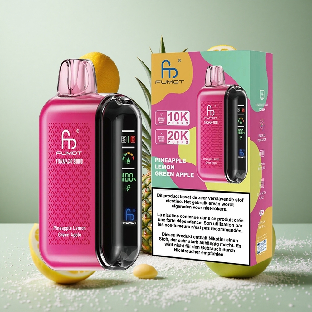 Fumot Tornado 20000 Puffs Ananas Limona Zeleno Jabolko Dual Mesh Coil