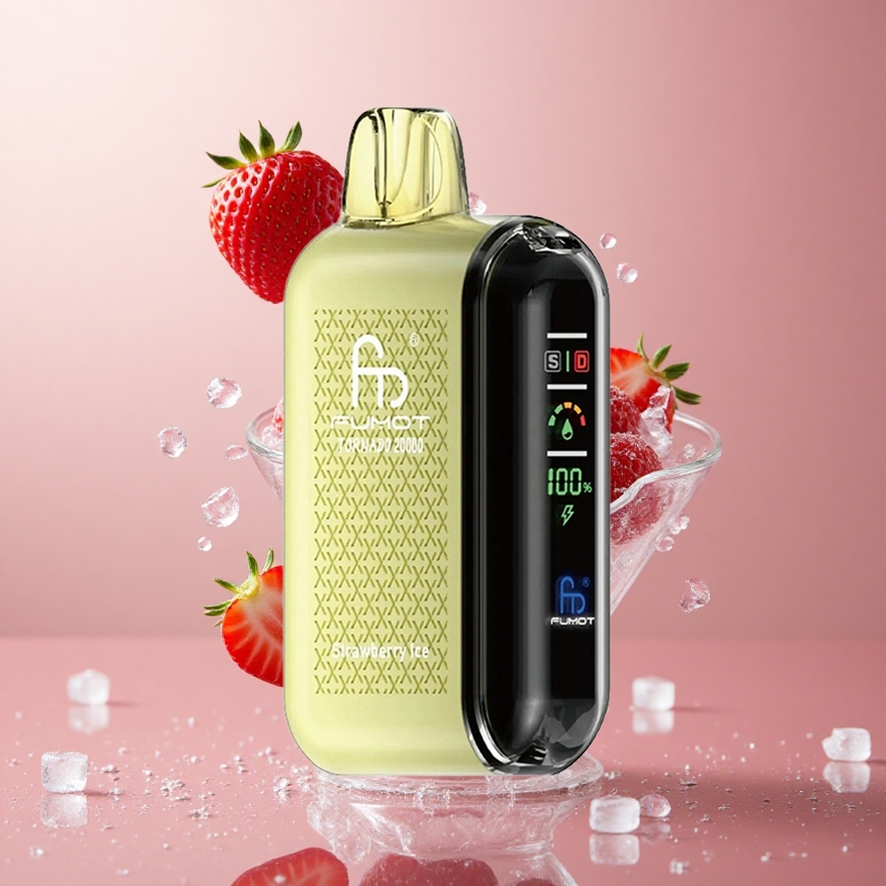 Fumot Tornado 20000 Puffs Dvojni Mesh Coil Jagoda Led Za enkratno uporabo Vape