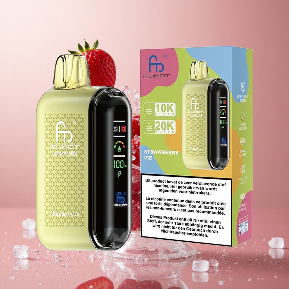 Fumot Tornado 20000 Puffs Dvojni Mesh Coil Jagoda Led Za enkratno uporabo Vape