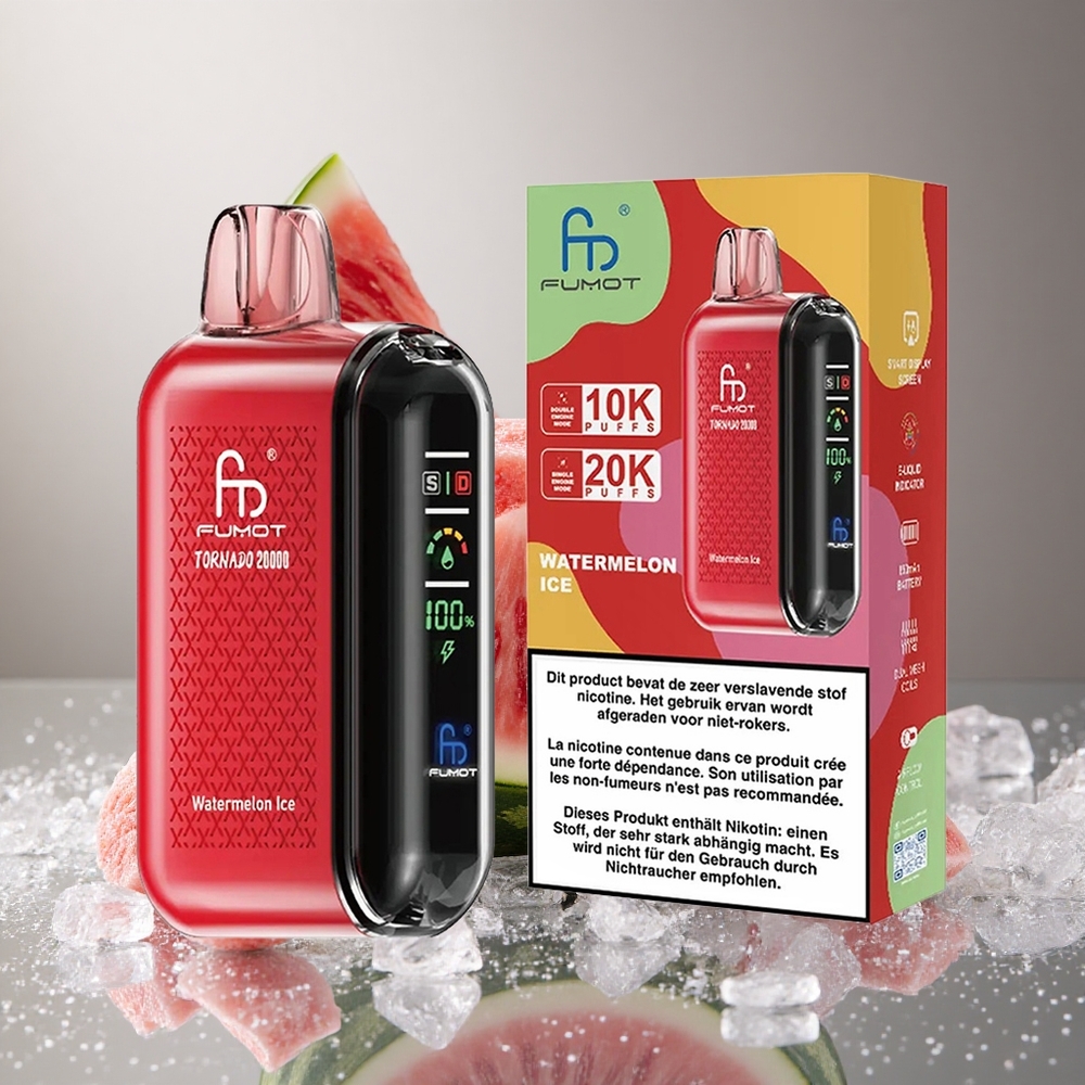 Fumot Tornado 20000 Puffs Dvojno Mrežasto Navitje Za enkratno uporabo Vape Lubenica Led
