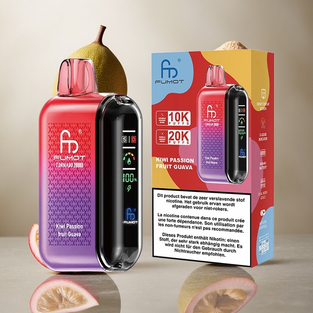 Fumot Tornado 20000 Puffs Enkratna E-cigareta z 20ml E-tekočine in 850mAh Baterijo Kiwi Pasijonka Guava