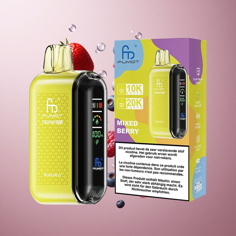 Fumot Tornado 20000 Puffs Mešane Jagode Dual Mesh Coil Smart Display