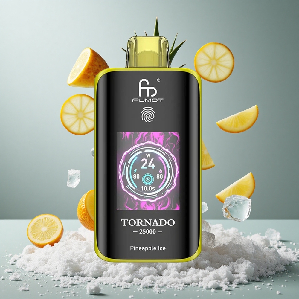 Fumot Tornado 25000 Puffs Ananas Led Za enkratno uporabo Vape HD Zaslon & 700mAh Baterija