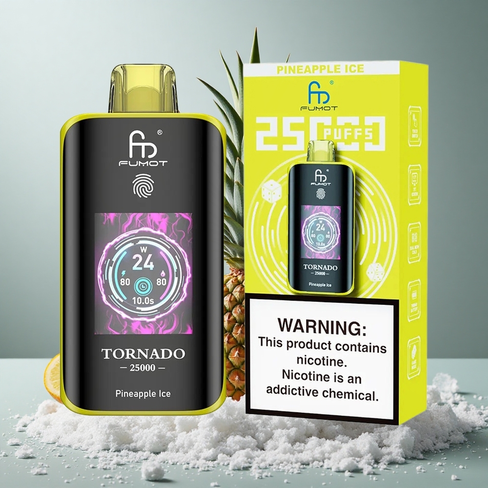 Fumot Tornado 25000 Puffs Ananas Led Za enkratno uporabo Vape HD Zaslon & 700mAh Baterija