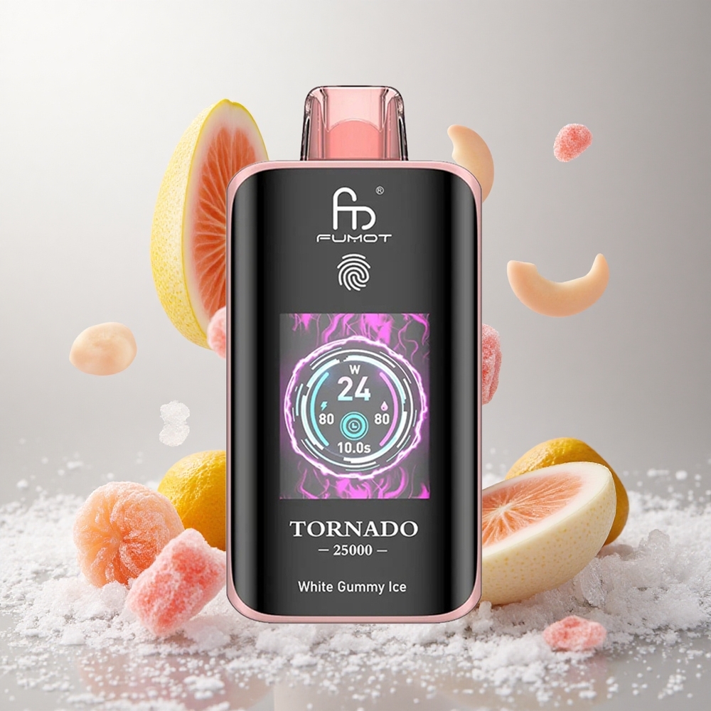 Fumot Tornado 25000 Puffs Beli Gumi Ledeni HD Ekran 20ml E-tekočina