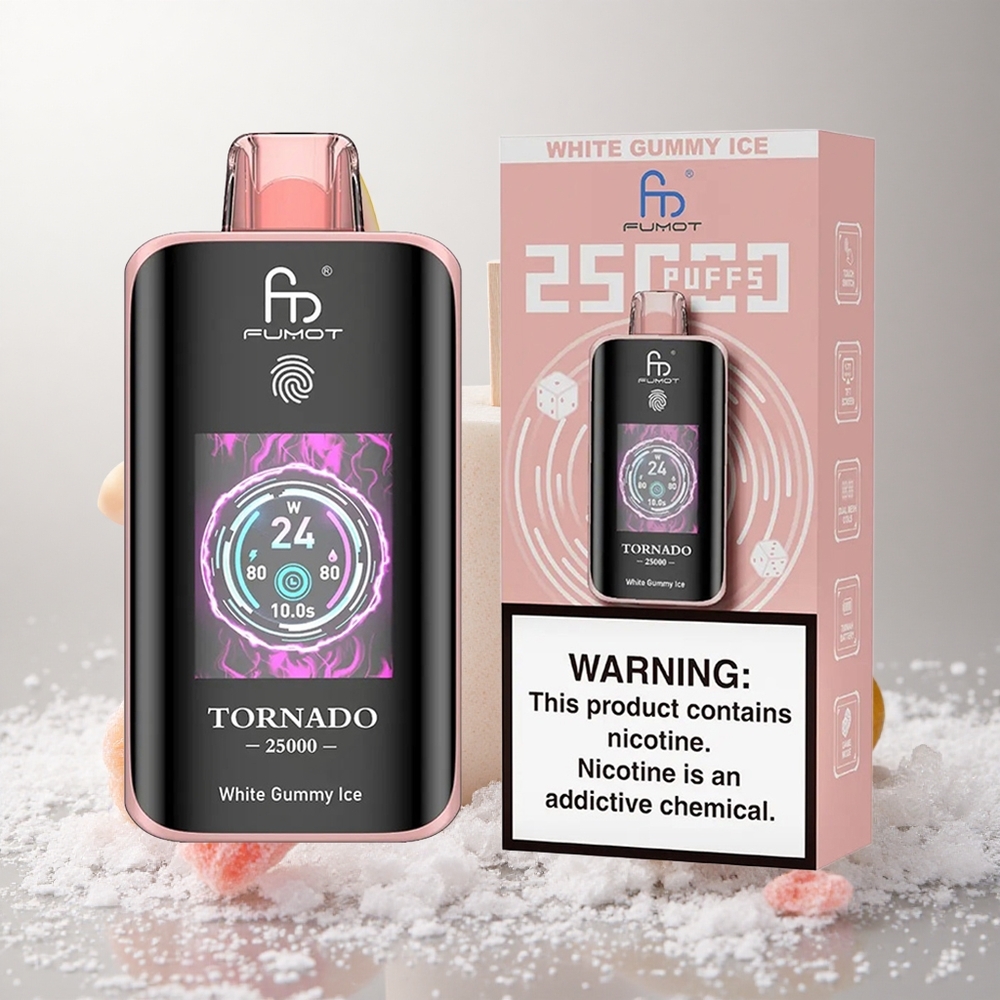 Fumot Tornado 25000 Puffs Beli Gumi Ledeni HD Ekran 20ml E-tekočina