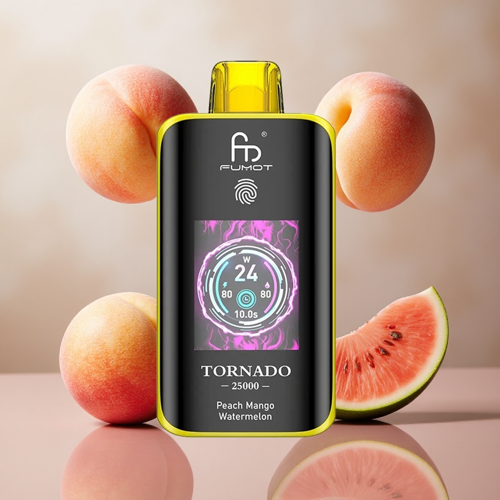 Fumot Tornado 25000 Puffs Breskeva Mango Lubenica HD Zaslon 700mAh Baterija