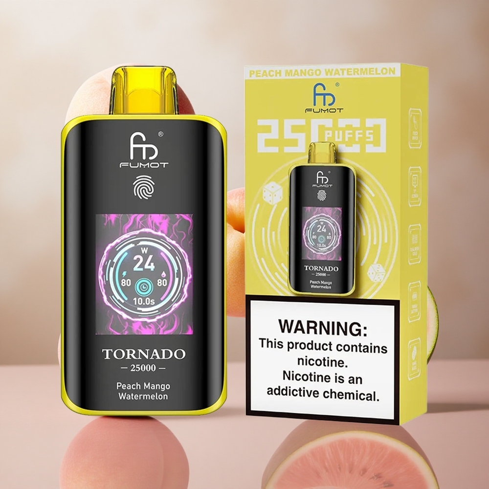 Fumot Tornado 25000 Puffs Breskeva Mango Lubenica HD Zaslon 700mAh Baterija
