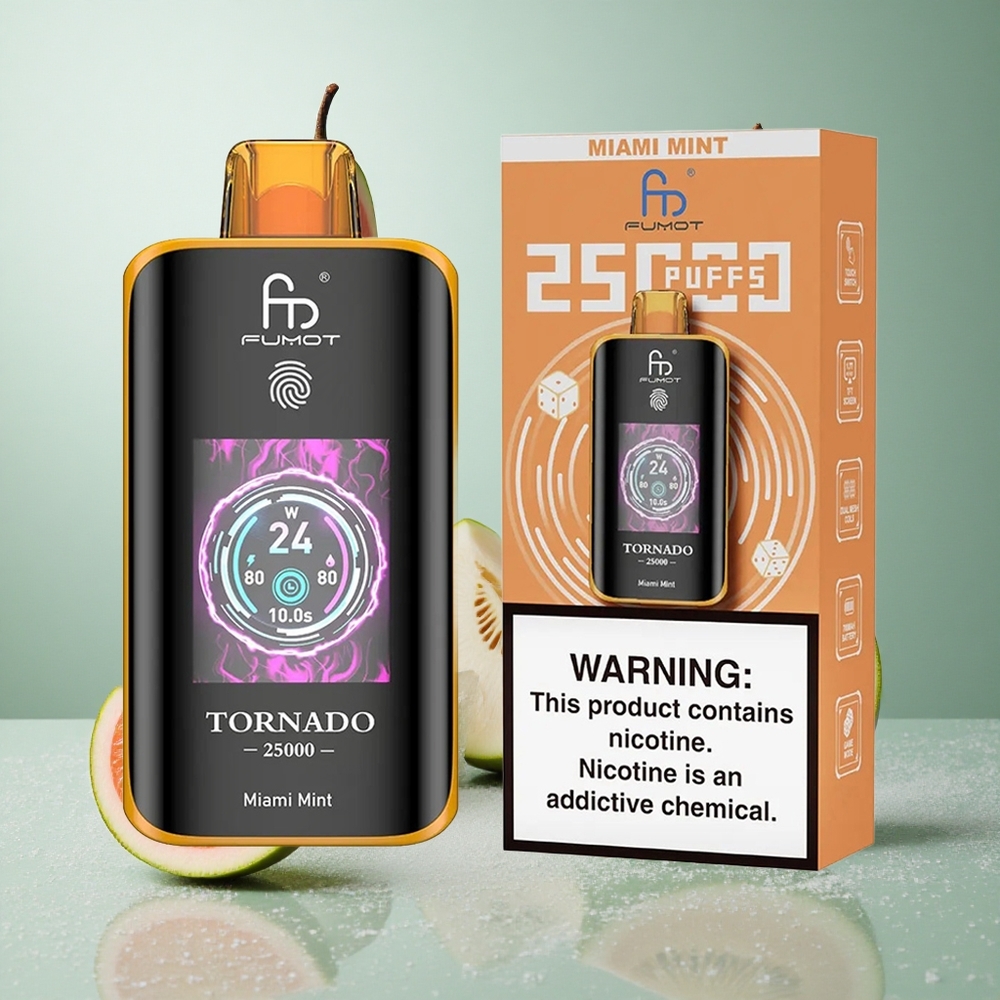 Fumot Tornado 25000 Puffs Enkratna Vape Miami Meta (Mint) HD Zaslon & 700mAh Baterija