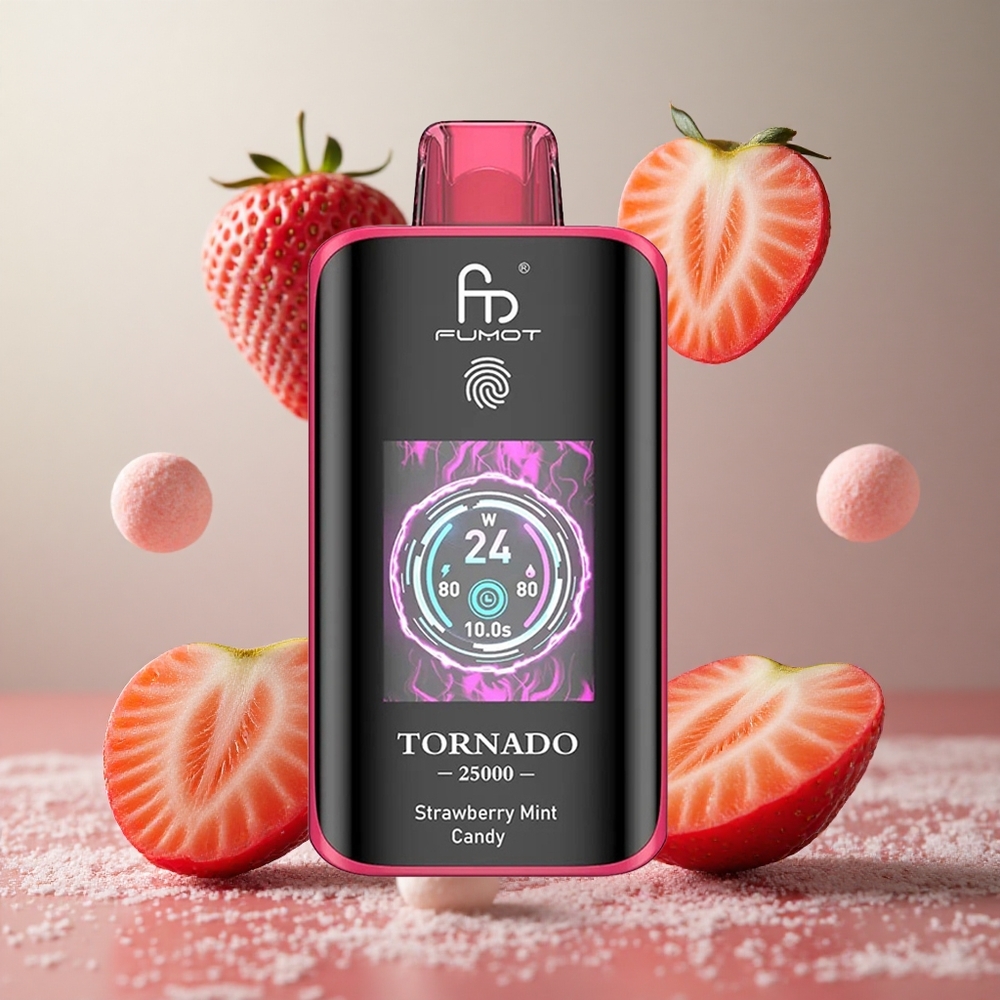 Fumot Tornado 25000 Puffs Jagoda Meta Bomboni z HD zaslonom in 700mAh baterijo