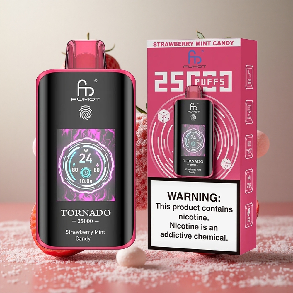 Fumot Tornado 25000 Puffs Jagoda Meta Bomboni z HD zaslonom in 700mAh baterijo