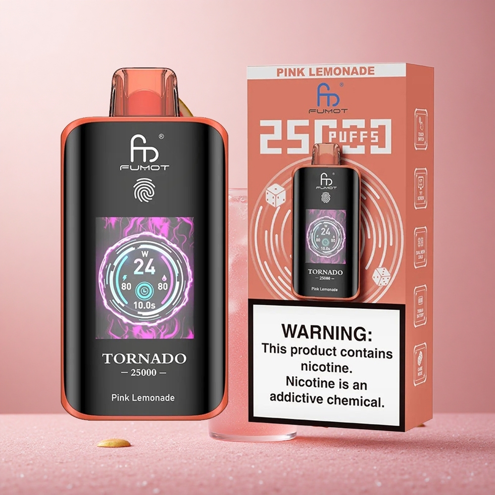 Fumot Tornado 25000 Puffs Roza Limonada 700mAh Polnilna Baterija 20ml E-tekočina