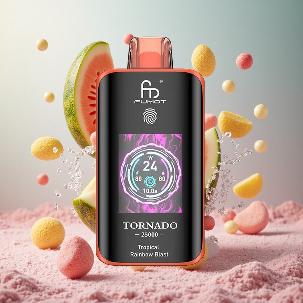Fumot Tornado 25000 Puffs Tropska Mavrična Eksplozija HD Zaslon & 700mAh Baterija