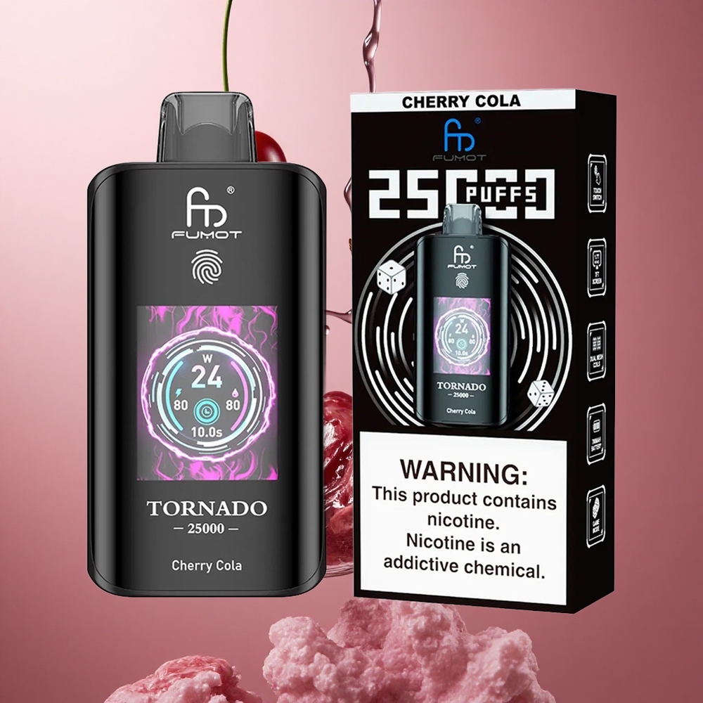 Fumot Tornado 25000 Puffs Češnjeva Kola HD Ekran 700mAh Baterija