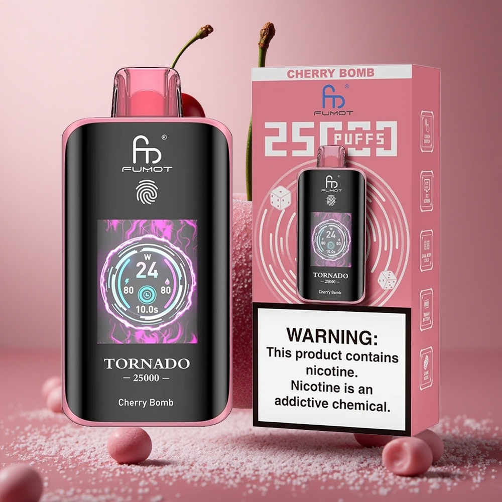 Fumot Tornado 25000 Puffs Češnjevi Bombi HD Ekran 20ml E-tekočina