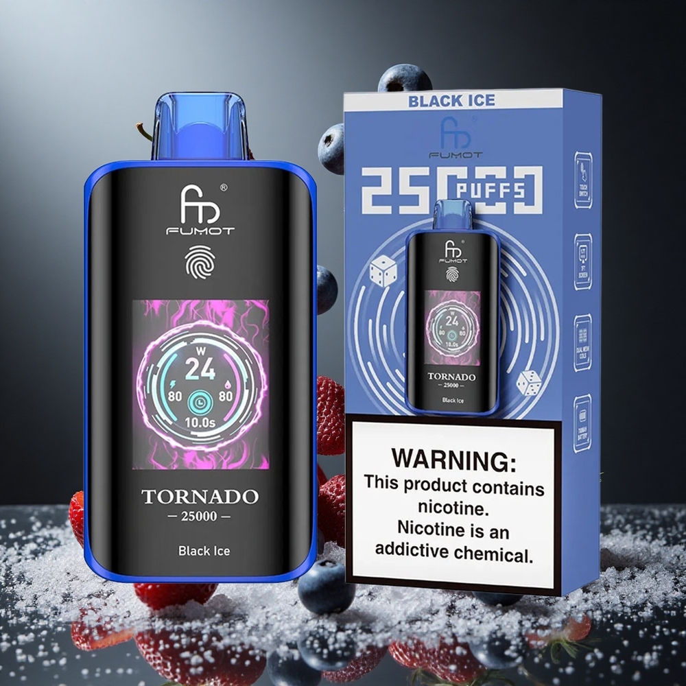 Fumot Tornado 25000 Puffs Črni Led HD Ekran 700mAh Baterija